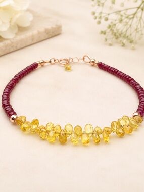 ONE OF A KIND – Natural Ruby & Yellow Sapphire Bracelet – Solid 14K Rose Gold